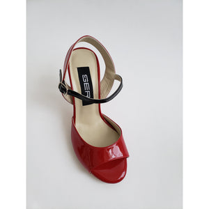 Ser Red and Black Patent, Open Heel Tango Shoe